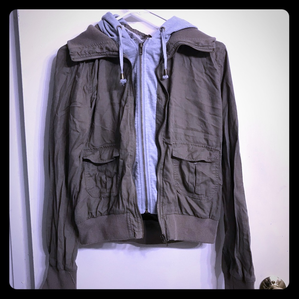 olive layered hooded jacket